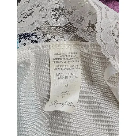 Vtg Sliperfection Womens Babydoll Midi Slip Dress Size M 38 Satin Lace - Picture 5 of 9